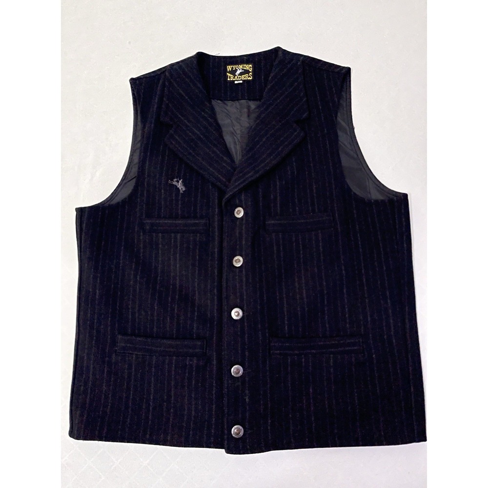 Wyoming Traders Mens Sz M Button-Up Black Pinstriped 80% Wool Western Vest‎